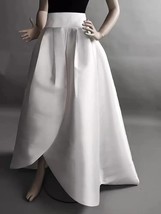 WHITE Pleated Taffeta Skirt A-line White Slit Wedding Party Guest Skirt Outfit  image 4