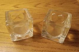 Candle Holder Tealight  hearts heavy Clear Glass Small x2 - $9.49
