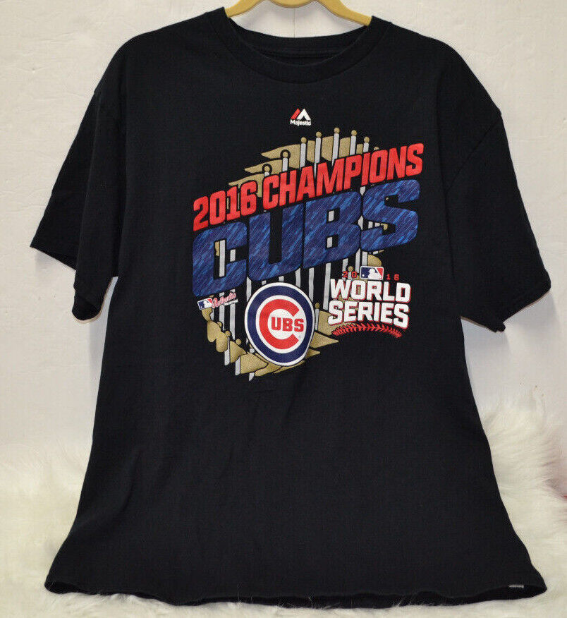 Majestic Chicago Cubs MLB 2016 Champions Graphic T Shirt Adult XL Cotton Black - $16.82