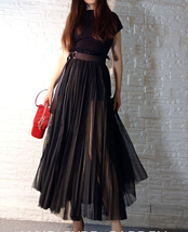 RED Pleated Long Tulle Skirt Outfit Women Red High Waisted Pleated Tulle Skirt  image 12
