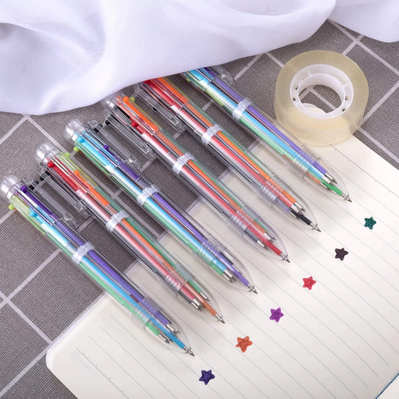 6 Pack 0.5mm 6-in-1 Multicolor Ballpoint Pen 6 Colors Retractable