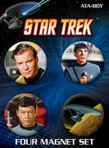 Classic Star Trek Cast and Enterprise Round Magnet Set of 4, NEW SEALED - $8.79