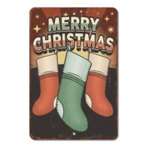 Merry Christmas Stockings Aluminum Metal Sign - Retro Christmas Decoration - $21.59