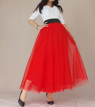 RED Long Tulle Skirt with Pockets Women High Waist Tulle Skirt Red Party Skirt