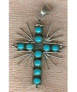 Starburst 10 Turquoise cabochons Sterling Silver Cross - $45.00