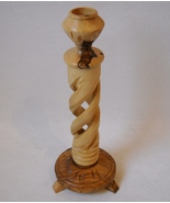 Hand Carved Wood Taper Candle Stick Holder Natural Wood Footed Table Home Decor - $24.00