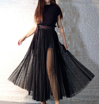 Black Pleated Tulle Midi Skirt Side Slit Black Midi Tulle Skirt by Dressromantic image 5