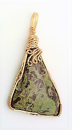 African Bloodstone Bronze Wire Wrap Pendant 30 - $20.09
