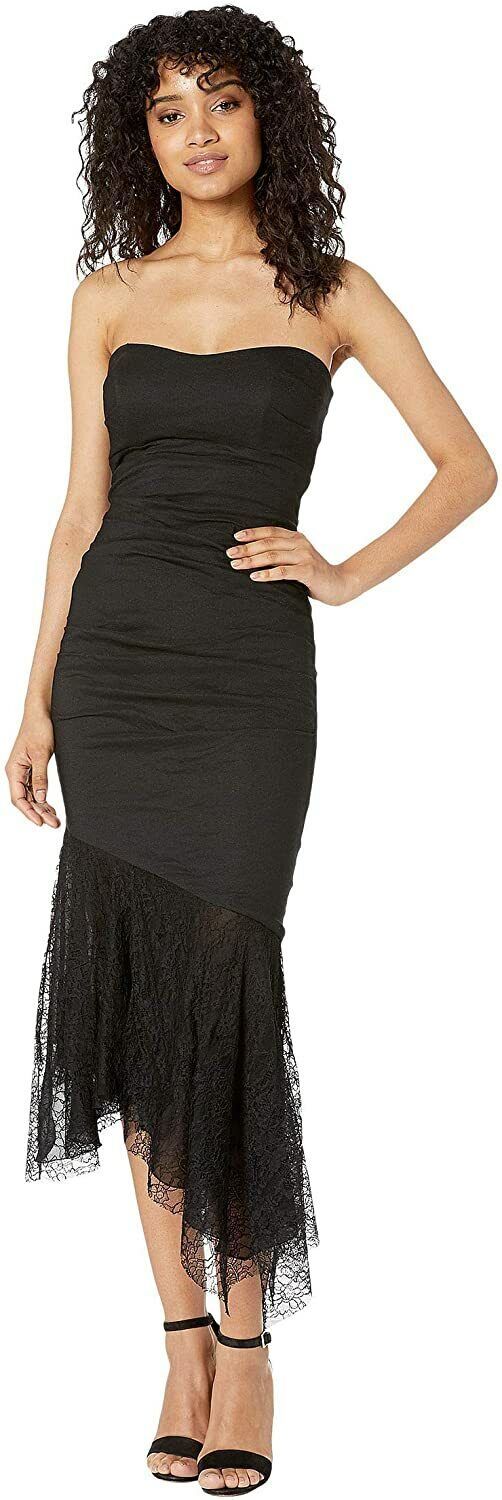 nicole miller artelier black solid cotton metal strapless dress, us 8