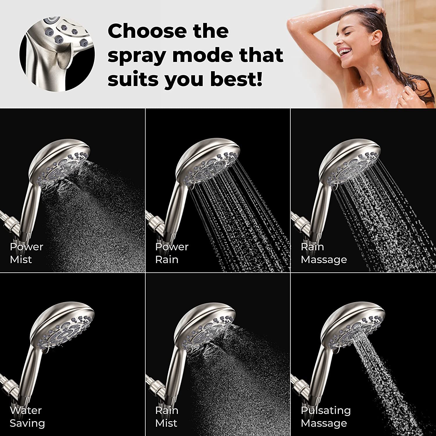 PowerSpa 4-Setting Deluxe Hand Shower, Chrome 