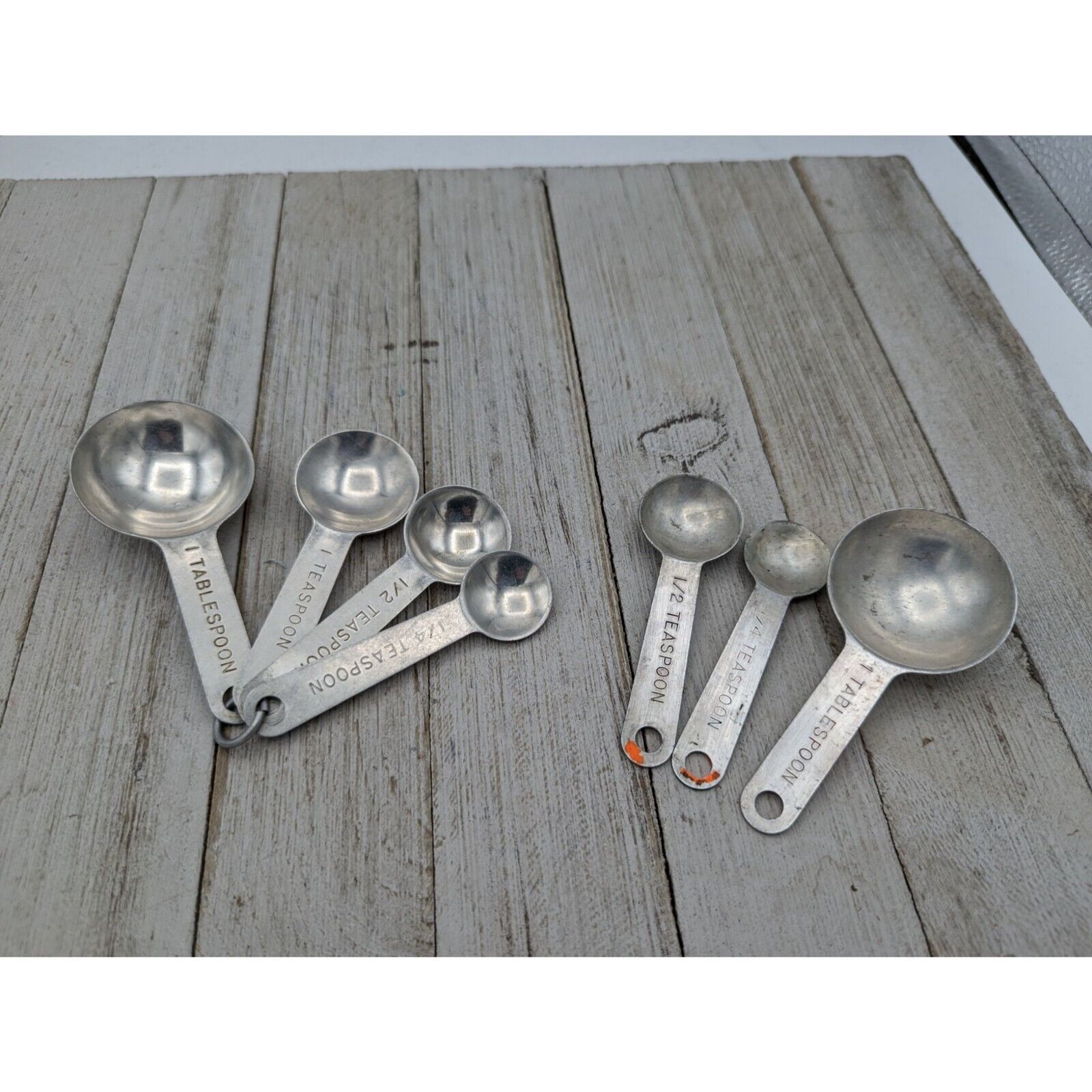 4 Vtg Measuring Spoons Aluminum On Ring Nesting 1/4 1/2 & 1 tsp 1 Tbsp  Farmhouse