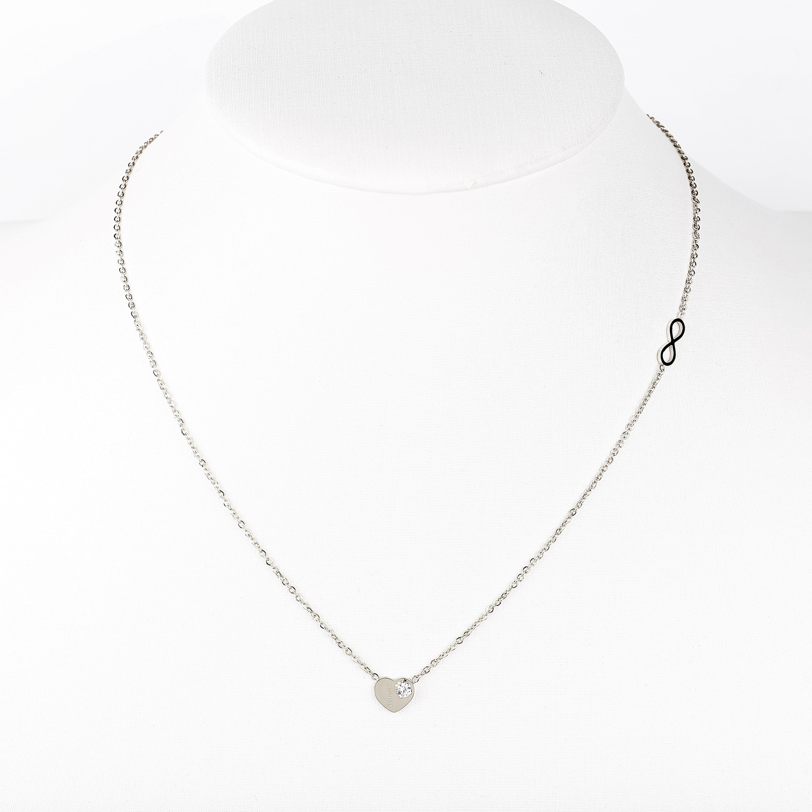silver tone "lovely" heart necklace & swarovski style crystal