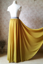 Yellow Rust Maxi Chiffon Skirt Outfit Floor Length Bridesmaid Skirt Plus Size image 4
