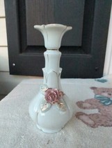 Pearly-White &amp; Pink Floral Rose Decorative Vase Centerpiece Vintage 50&#39;s... - $17.82