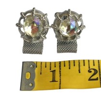 Vintage Swank Clear Glass Silver Tone Mesh Strap Wrap Around Cuff Links Set image 1