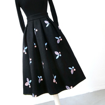 Women Black Winter Wool Pleated Skirt High Waisted Midi Pleated Skirt Plus Size image 3