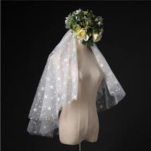 Shoulder Length Wedding Bridal Veils Layer Flower Lace Tulle White Bridal Veils  image 13