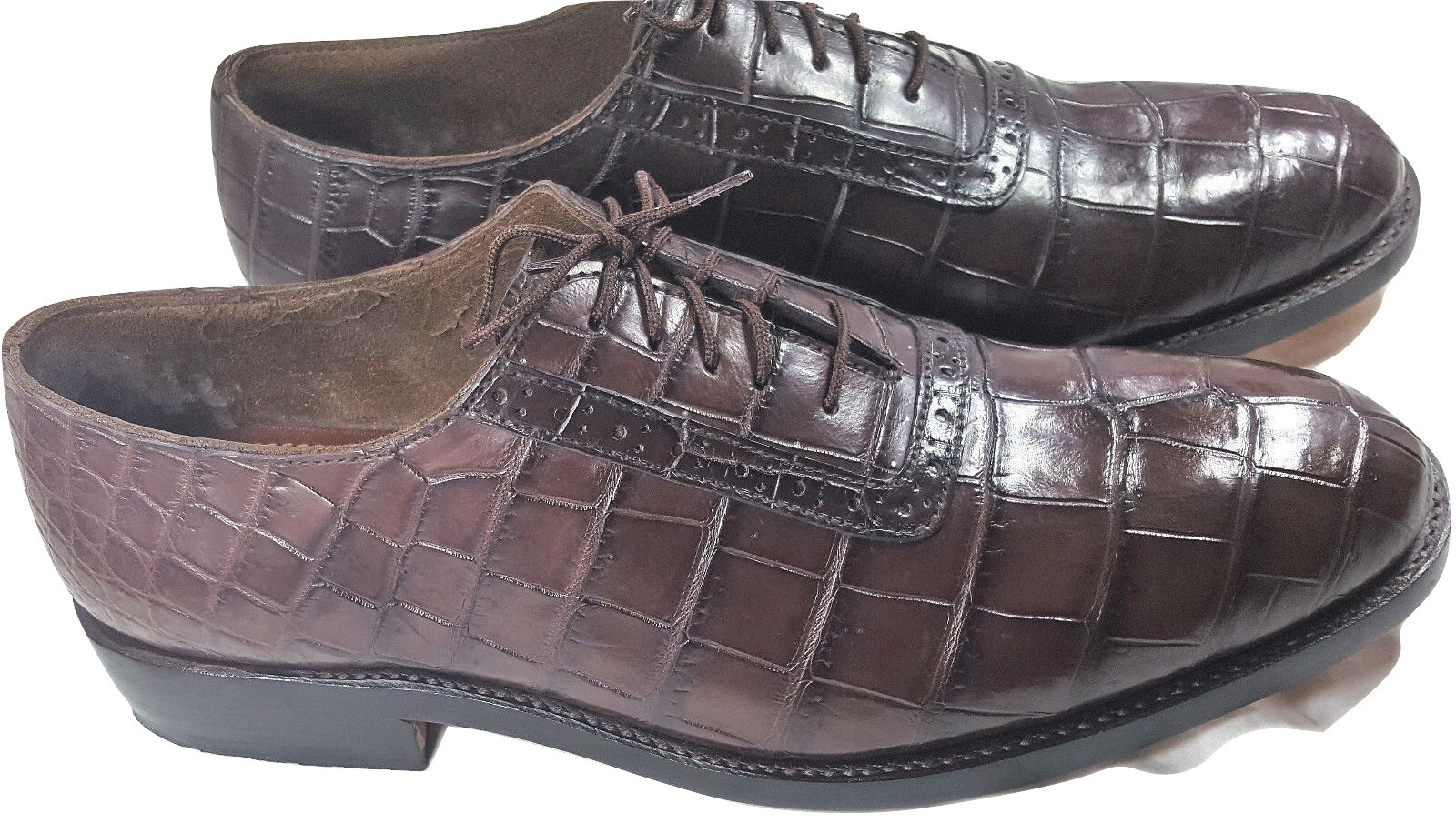 Men Oxford Shoes Brown Belly Crocodile Leather Single Piece Upper Size ...