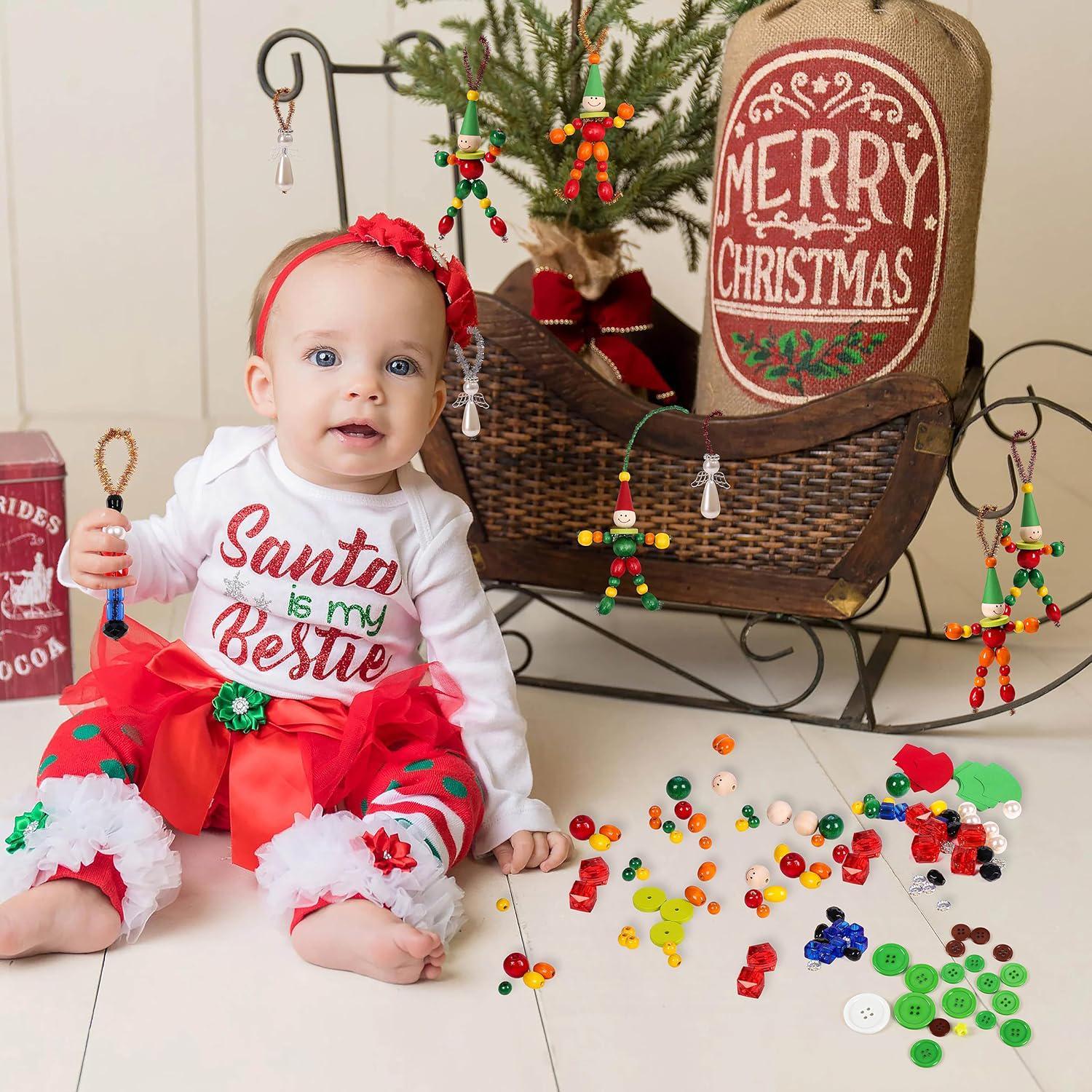 Tieshankao 16pcs Christmas Crafts for Kids - DIY Beads Ornaments Kits Include Nutcracker, Angel, Elf, Tree - Xmas Holiday Toys Gifts Stocking