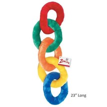 Plush Chain Dog Toy 23&quot; Long Brightly Colored Squeak Toys Soft Rings For... - $15.92
