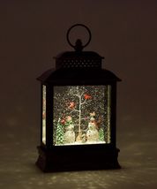 Christmas Snowman LED Water Lantern Lights Up 10" High With Cardinals & Glitter image 3