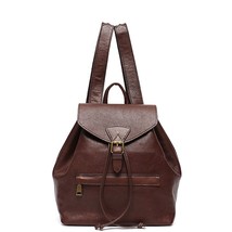 SC Cowhide Leather Backpack For Women Retro Multi Pockets Functional Flap Drawst - $169.90