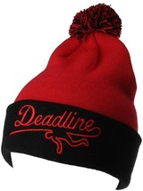 Deadline Black Red Acrylic Sports Logo Pom Beanie Winter ski Hat - $19.99