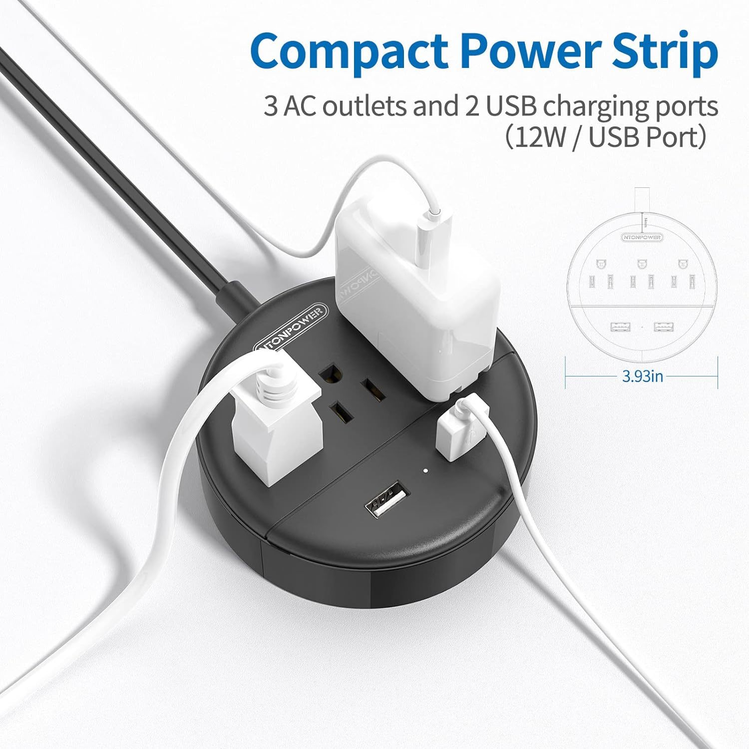 NTONPOWER 2 Prong Power Strip, 1875W 2 Prong to 3 Prong Outlet Adapter