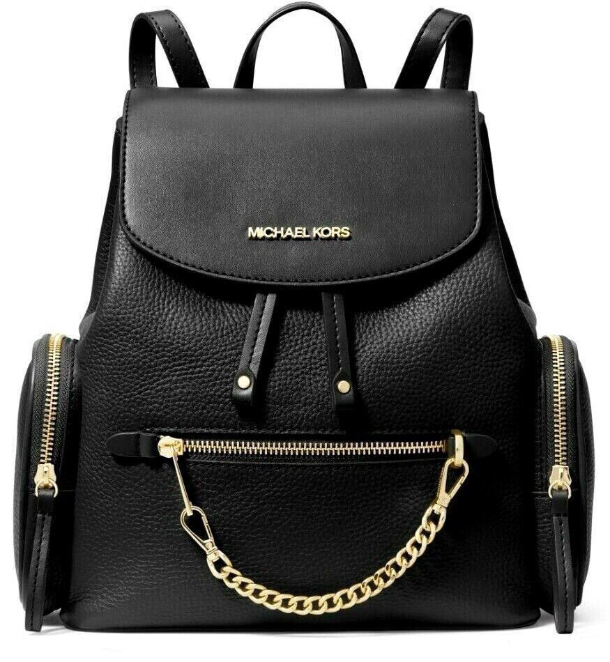 MICHAEL KORS BLACK LEATHER GOLD CHAIN DEVON LARGE SHOULDER TOTE BAG PURSE  *NWT*