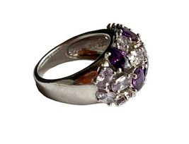 Clear Purple Crystal Women Silver Tone Cocktail Statement Ring Sz 7 ATI BR image 4