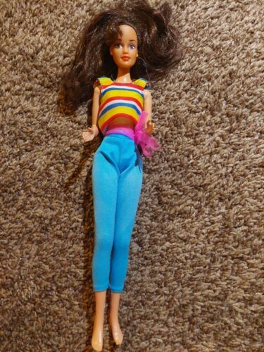Mattel Barbie Doll 1990 vintage, Dark Brown Hair, Striped Tank, and Blue Pants  - $9.50