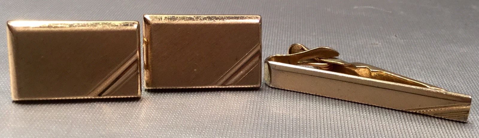 Vintage Swank Gold-Tone & Red Rhinestone Rectangular Cufflinks- Mid-Century