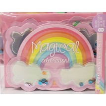 Magical Rainbow Celebration Invitations Party Supplies Die Cut Style 8 Per Pack - $5.95