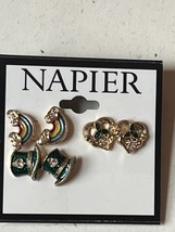 Napier Green Enamel Leprechaun Hat Rainbow Celtic Goldtone Heart w Clear... - $18.52