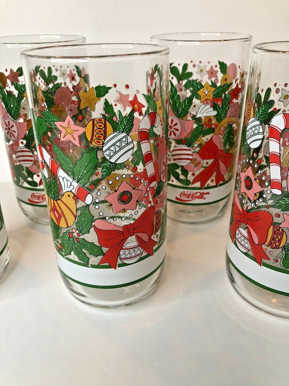 Vintage COCA-COLA Christmas Glasses, Holiday Pine Tree Tumblers, Holly  Berry Band, Coke Green Glass, Kitchen Glassware, Set of 4 