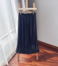 Pleated Black Chiffon Skirt Women Chiffon Midi Skirt Outfit High Waist Plus Size