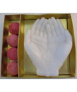 Vintage Avon Touch of Beauty Milk Glass Hands Soap Dish Pink Floral Gues... - $15.99