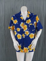 Vintage Hawaiian Shirt - Blue and Yellow Floral Pattern by Hilo Hattie -... - $55.00