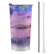 Mondxflaur Watercolor Boat Steel Thermal Mug Thermos with Straw for Coffee - $20.98