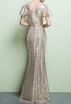 GOLD Maxi Sequin Dress Cap Sleeve High Waist Retro Style Plus Size Sequin Dress image 8