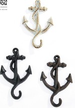 Nautical Anchor Single Hook Set of 4 Cast Iron Choice of Color Brown Black White
