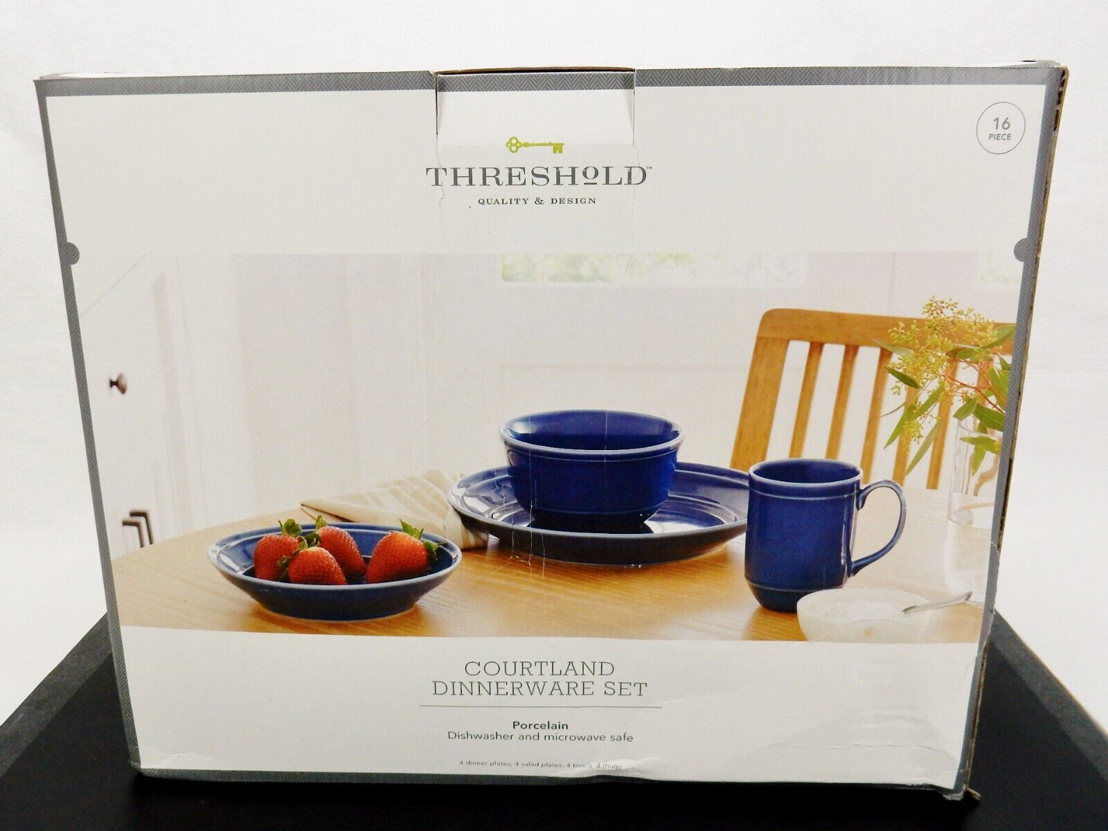 16 Piece Porcelain Dinnerware Set, Courtland by Threshold Designs Dark