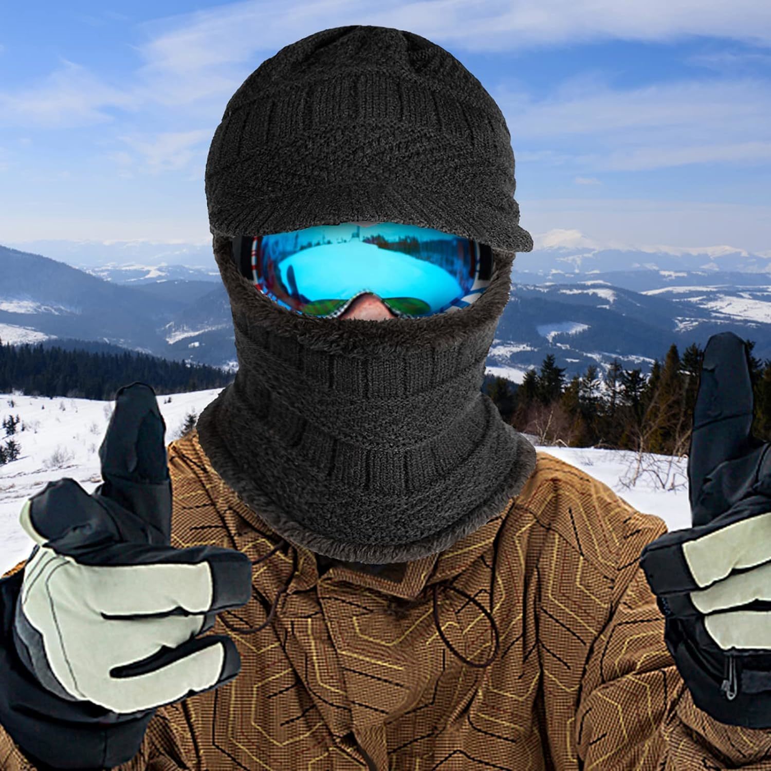 Balaclava Face Mask Men 2Pcs Knit Beanie Ski Masks Neck Gaiter With