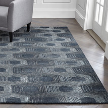 Area Rugs 9&#39; x 12&#39; Gramercy Blue Hexagon Hand Tufted Crate &amp; Barrel Carpet - $1,399.00