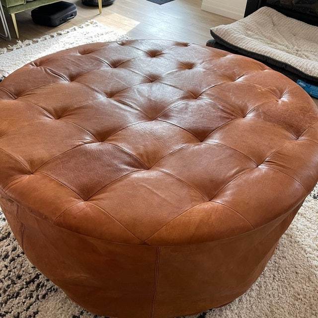 button tufted ottoman , Round , unstuffed Pouf , ottoman tray