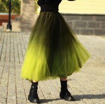 OLIVE GREEN Full Tulle Skirt Green Tie Dye Long Tulle Skirt High Waisted A Line  image 1