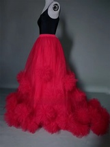 RED Bridal Tutu Skirt Gowns Wedding Maxi Tulle Skirt Red Full Length Train Skirt