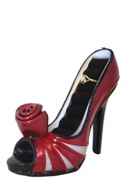 Ring Holder Red Faux Leather 4.5" High Stiletto Shoe Black Velvet Poly Stone image 1