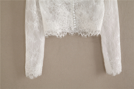 White Off Shoulder Long Sleeve Floral Lace Top Wedding Bridal Lace Crop Top Plus image 6
