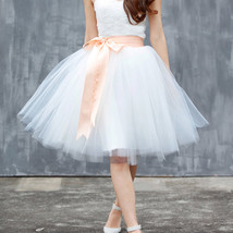 6-Layered White Midi Tulle Skirt Puffy White Ballerina Skirt
